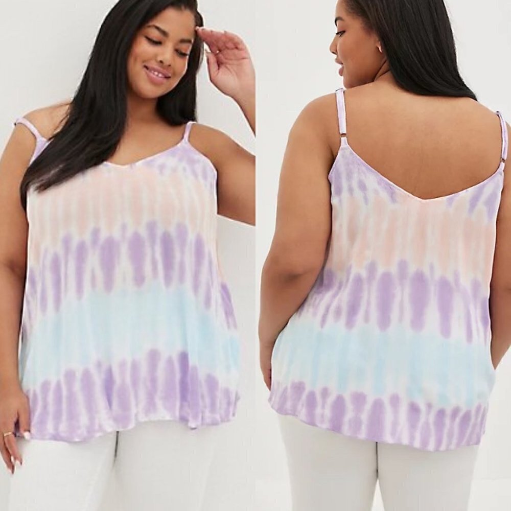 Torrid Women NWT Purple Crinkle Gauze Tie-Dye Pastel Sophie Swing Cami Blouse 1X